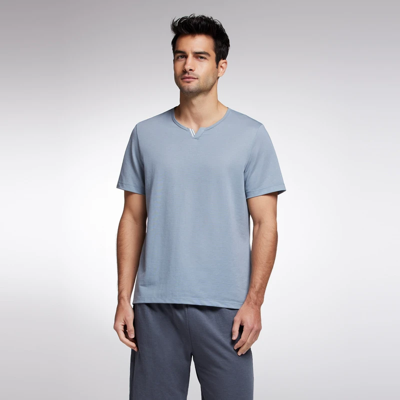 Aimer Men22SS天丝麻凉感家居男士圆领短袖NS41F541夏季纯色简约