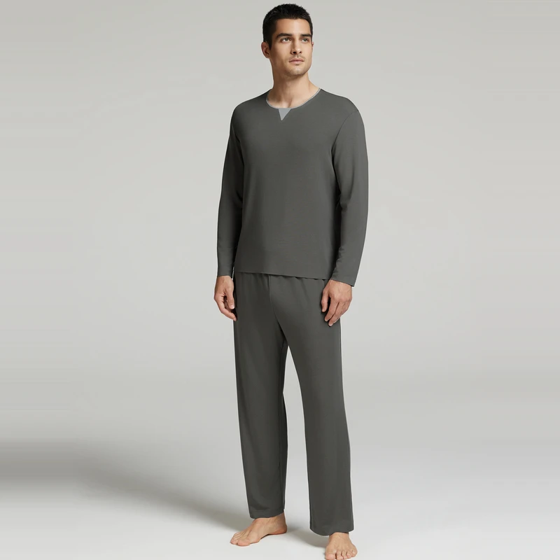 爱慕先生24AW奶皮睡眠衣套装长袖+长裤家居男士NS43L421