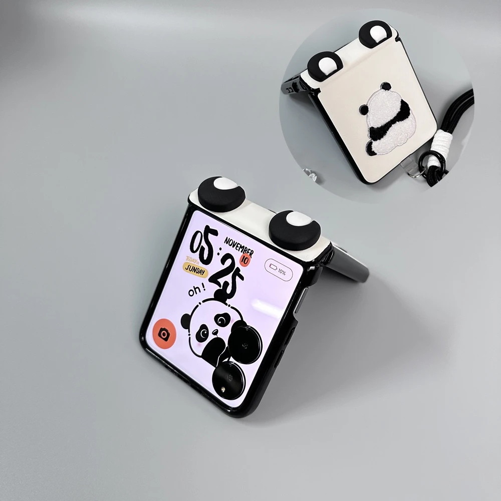 适用小米mixflip手机壳折叠屏可爱熊猫中轴全包女款带挂绳防摔壳