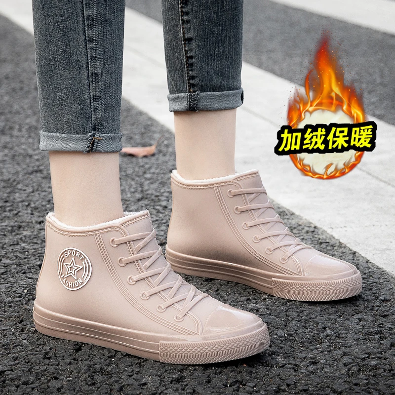 雨鞋女款时尚款外穿短筒干活胶鞋防滑防水鞋加绒保暖学生雨靴水鞋