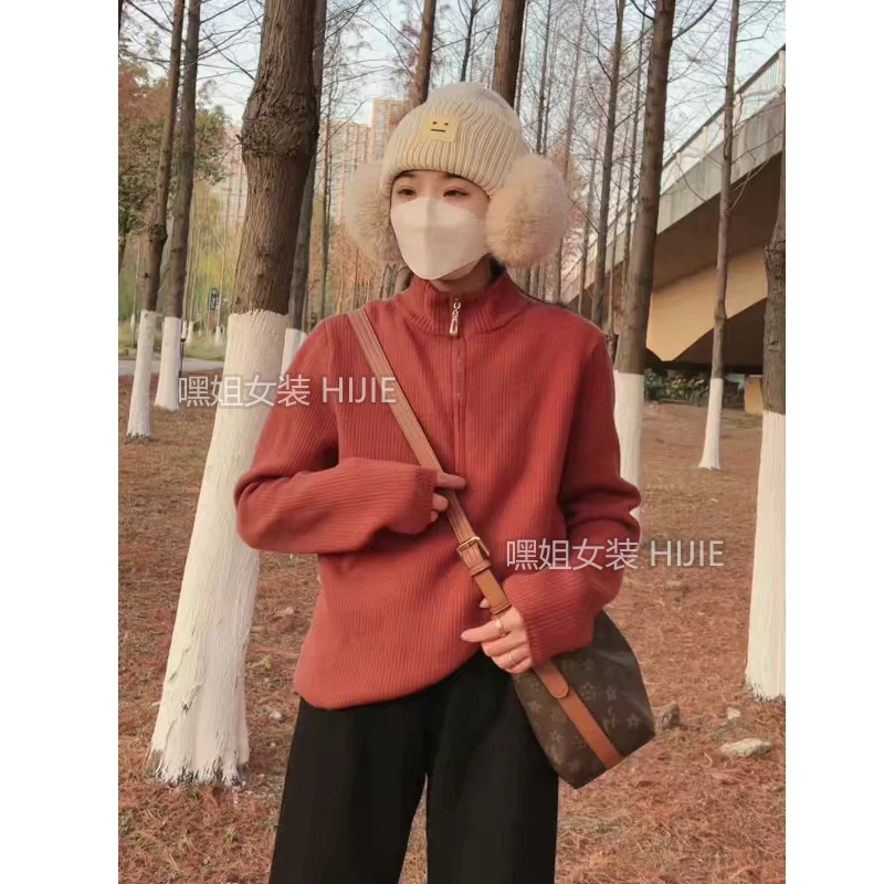 【冬恋】半拉链套头毛衣加绒加厚休闲保暖立领针织衫秋冬女HJ575