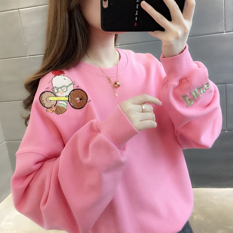 刺绣棉2025新款秋冬宽松韩版小个子卫衣女长袖上衣潮女装休闲ins