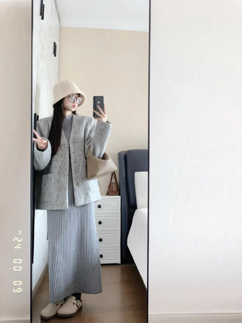 秋冬爆款韩式气质时尚显瘦上衣洋气连衣裙高级氛围感一整套穿搭潮