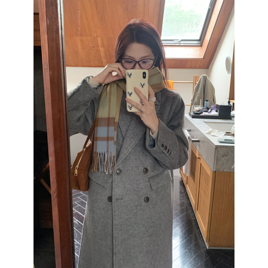 【西西里安】 冬日费城/ 含羊毛双排扣正肩单面呢大衣外套中长款