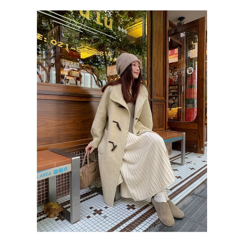 【西西里安 】北岛来信/ 小个子秋冬高领木扣双面呢大衣