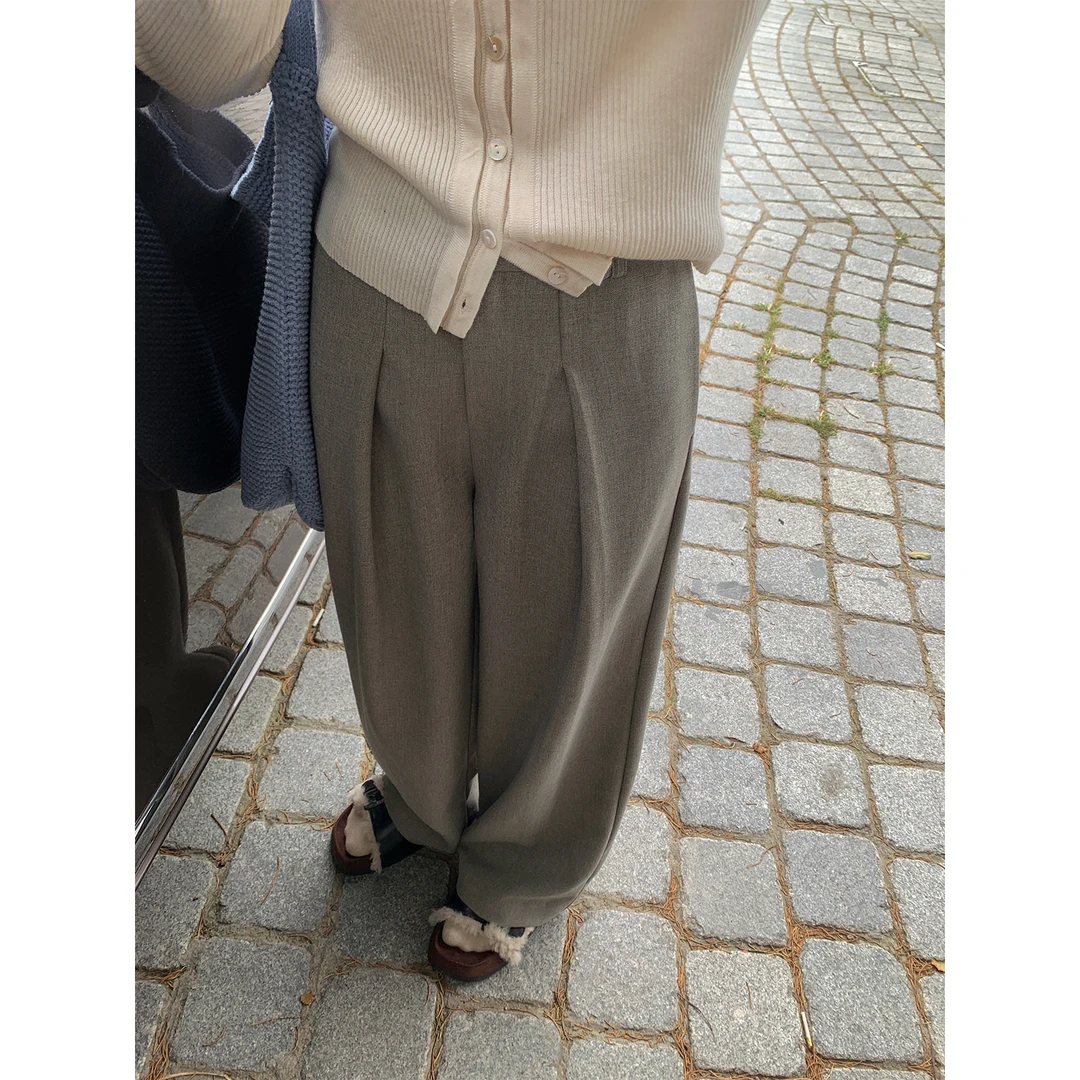 【西西里安】 小个子早秋设计感压褶直筒垂感西装裤