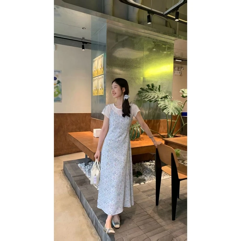 【西西里安】夏日代名词~V领莫奈花园风碎花吊带连衣裙小个子女夏