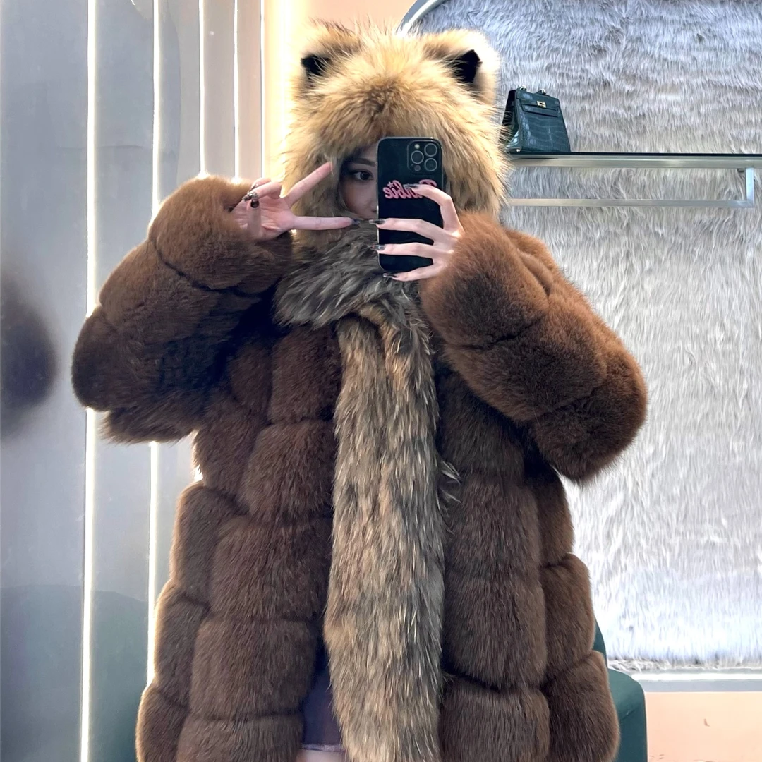 芊芝菲貉子毛加兔毛氛围感时尚围巾皮草帽0032