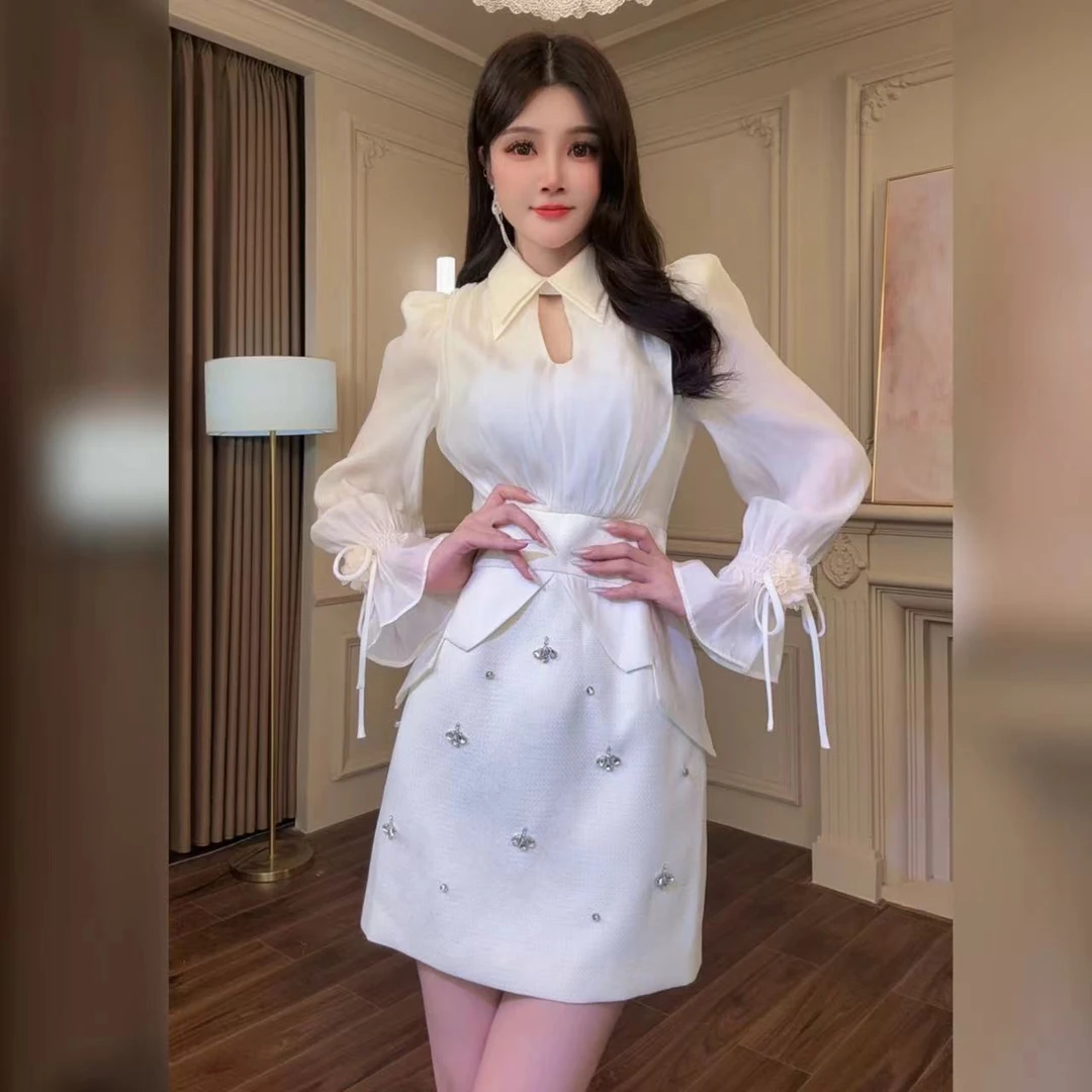 柔娜定制  白月光女神显瘦气质法式收腰设计感名媛连衣裙61087