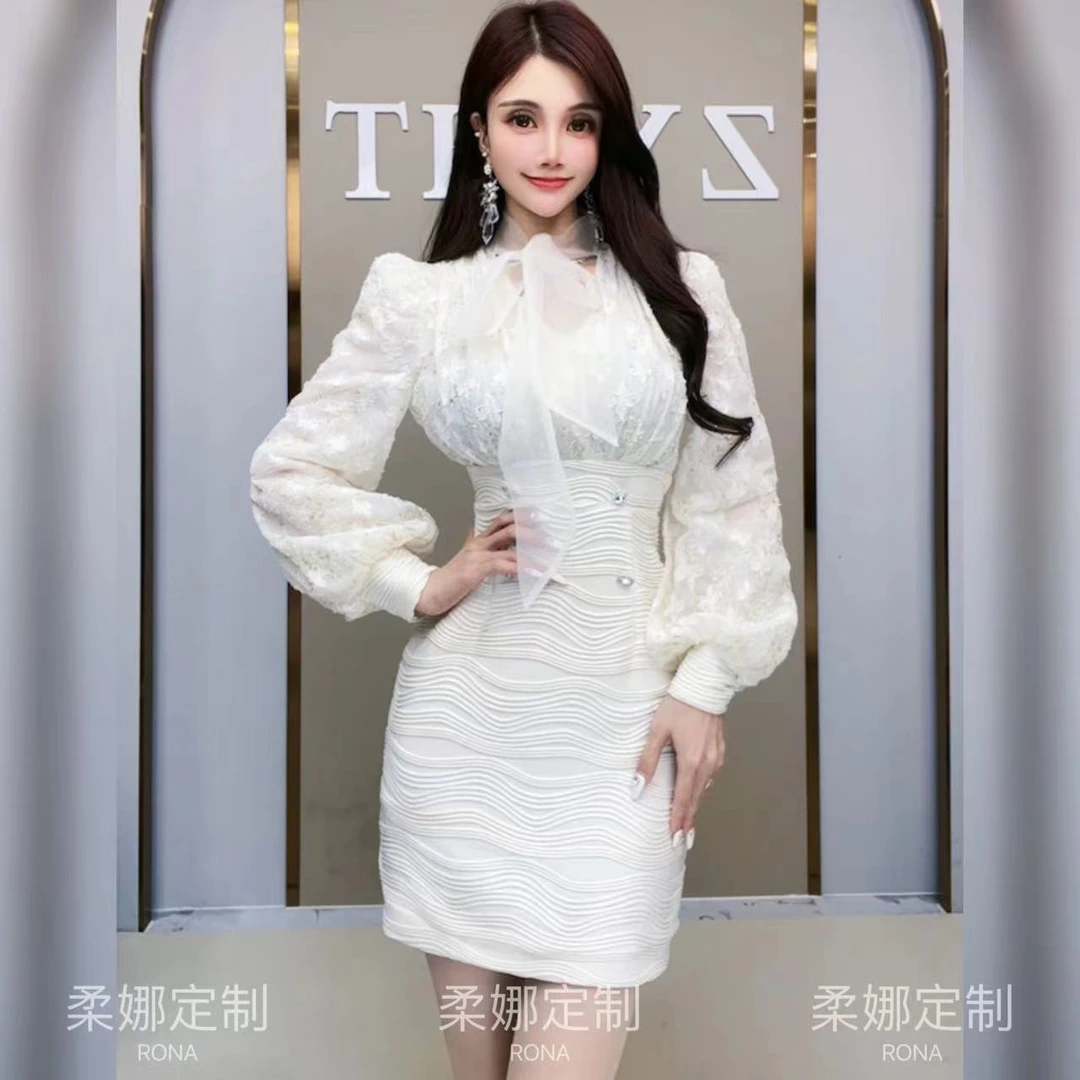 柔娜定制 女神纯欲气质显瘦法式收腰设计感包臀修身连衣裙50771
