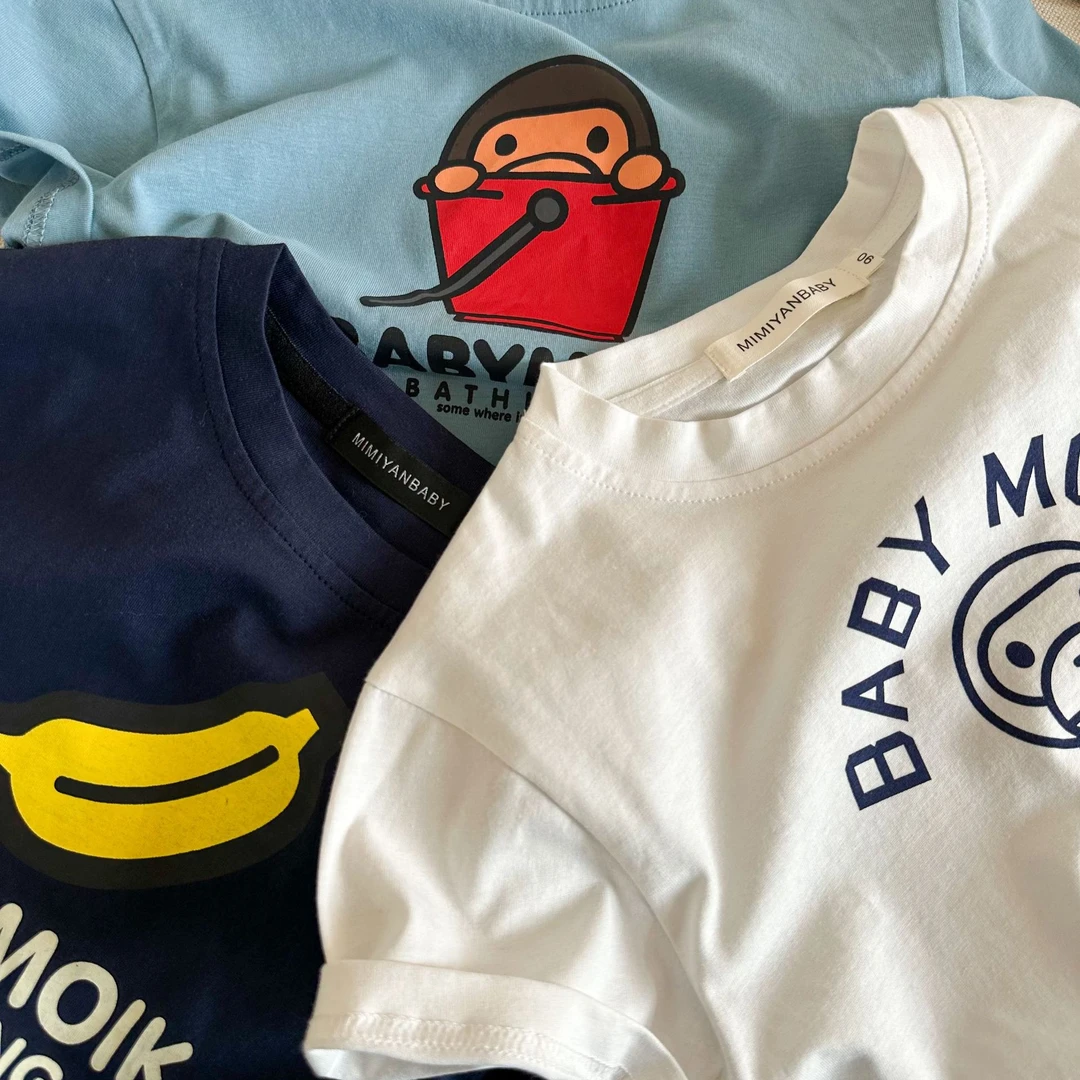 男童短袖t恤2025夏季棉半袖男女童日系卡通短袖T宝宝圆领T恤衫潮