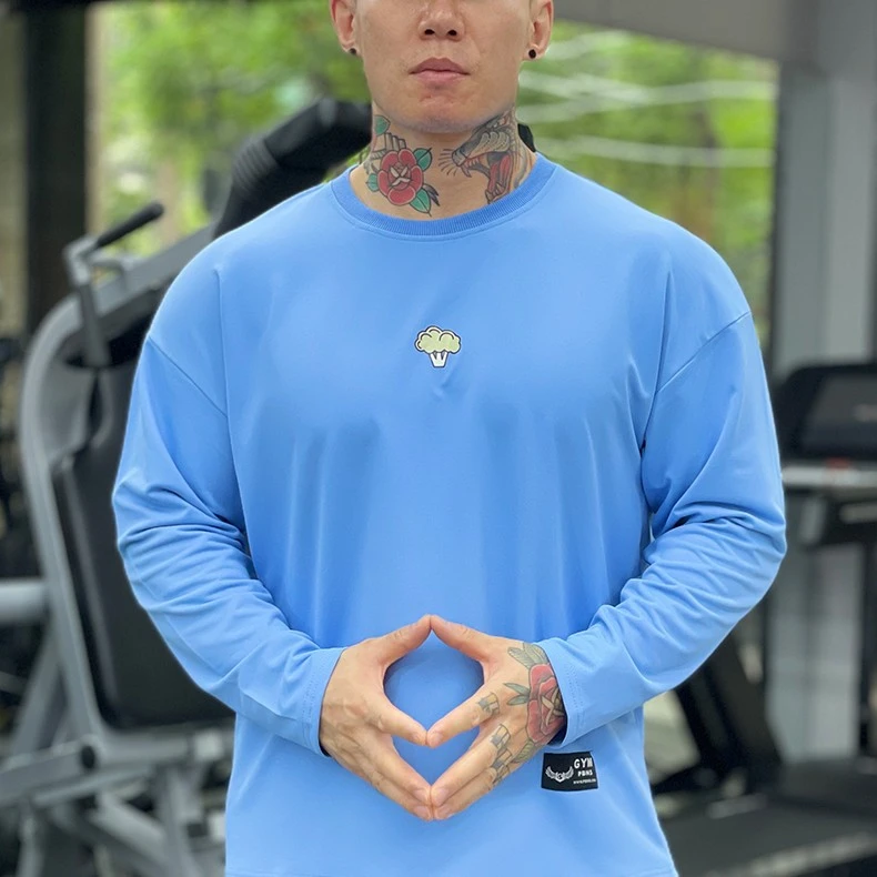 潮牌西蓝花运动卫衣圆领T恤男宽松大码春秋季跑步训练套头衫上衣