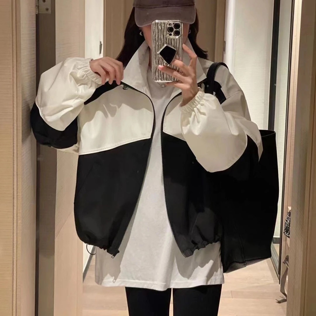 撞色拼接外套女2023新款ins春秋韩版百搭休闲夹克潮女士爆款双层