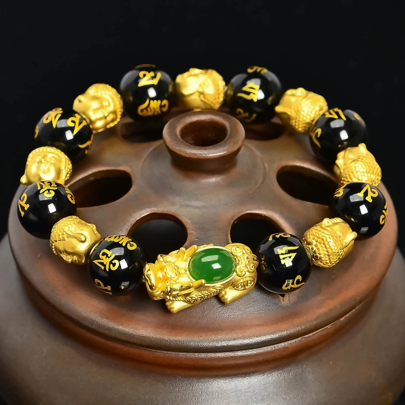 黄金貔貅手链999足金佛头手串本命年转运珠玛瑙手串男女款送礼物