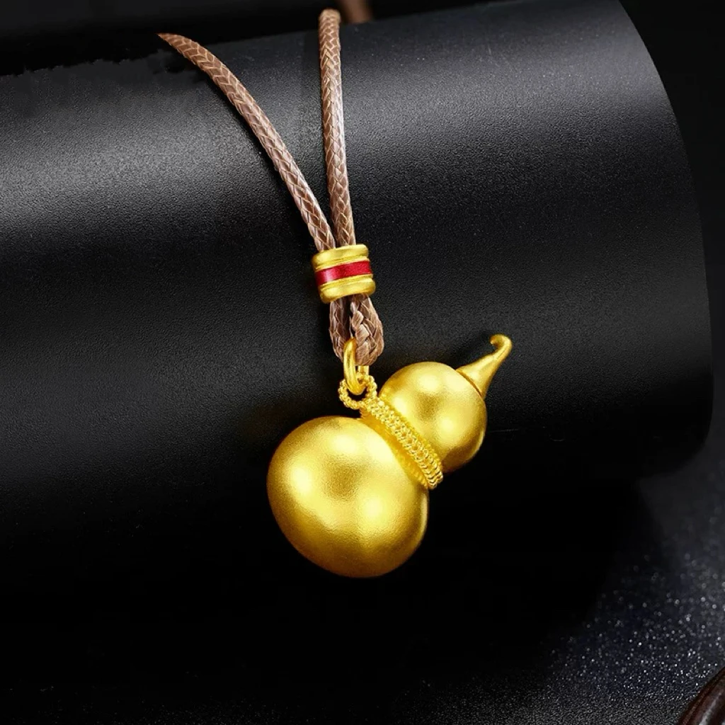 水贝黄金批发时尚素款足金古法复古光面手工葫芦吊坠【送棕色绳】