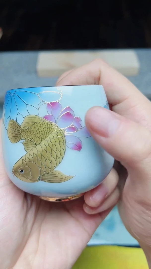 【闪购商品】茶盏金色龙鱼高端茶器主人杯茶器