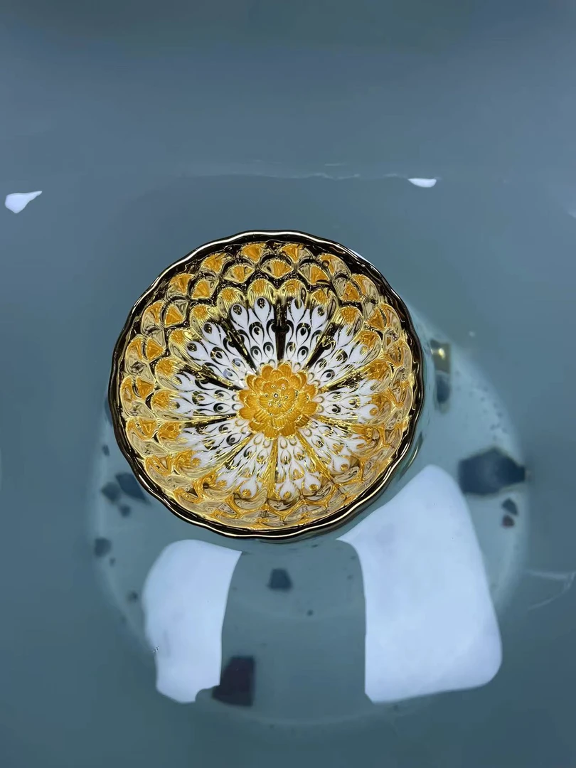 高端茶器金色金莲花家用主人茶杯