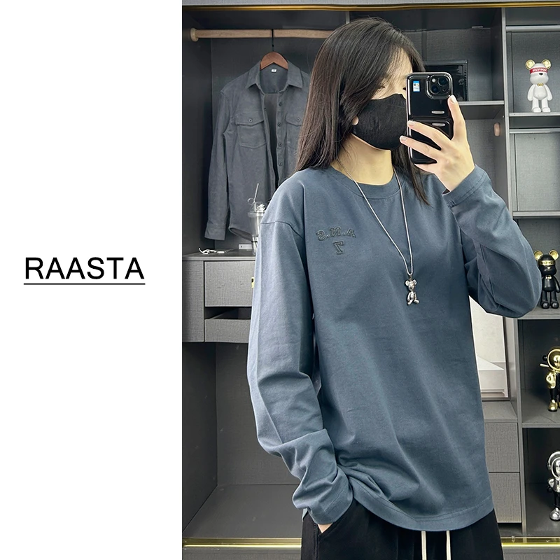 断码清仓纯棉T恤男长袖春秋百搭圆领宽松休闲潮流字母袖标打底衫