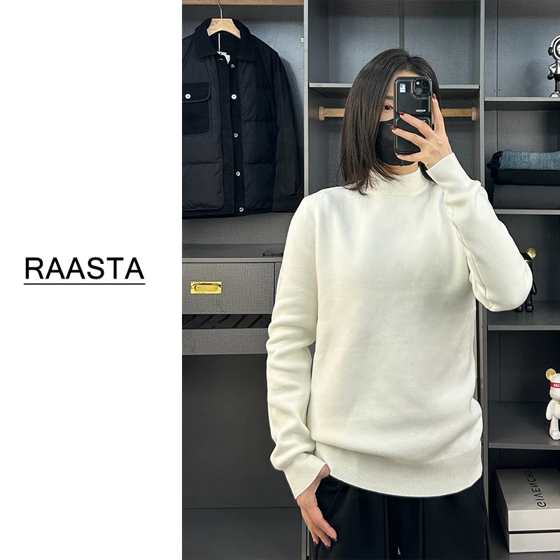 【含羊毛】冬季半高领加绒毛衣男修身纯色百搭保暖加厚一体绒打底衫