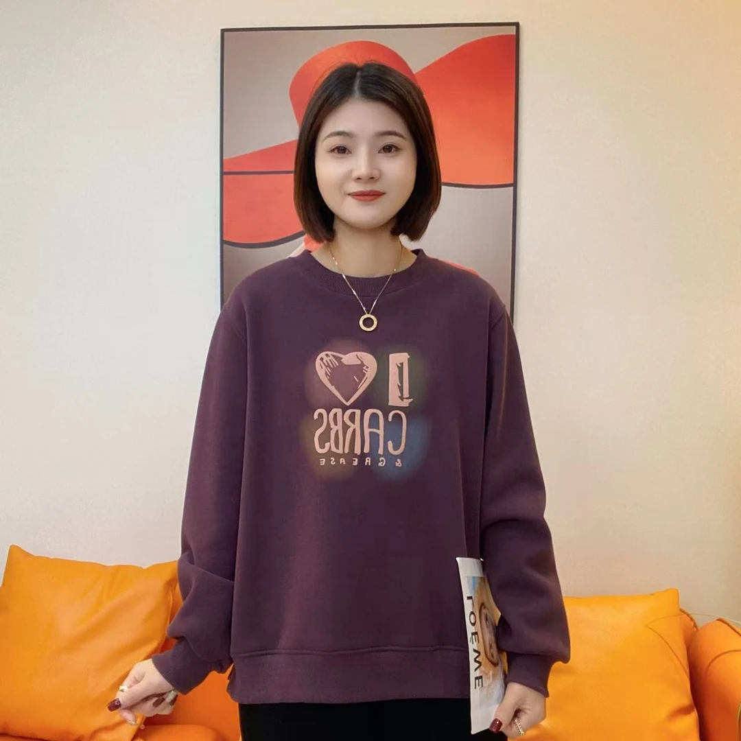 【加绒加厚】2025款正肩无感印花字母洋气慵懒风卫衣D45107