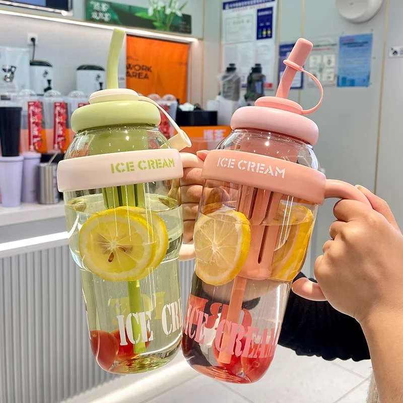 网红大容量吸管杯可爱带茶仓吸管户外防摔创意便携喝超大水杯子
