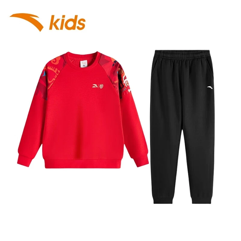 安踏儿童童装套装秋季新款男童圆领卫衣长裤保暖运动服两件套