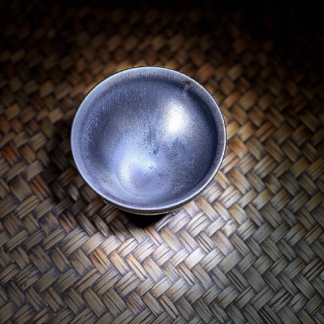 柴烧 建盏 银面月光灰 小束口