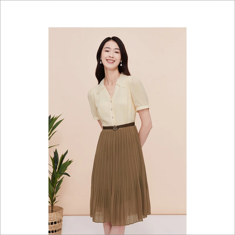音儿夏季中长裙时尚v领复古气质设计感法式轻熟连衣裙8C63205117