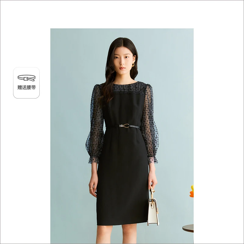 YINER音儿女装秋季时尚气质蕾丝显瘦轻奢女装连衣裙8C63305256