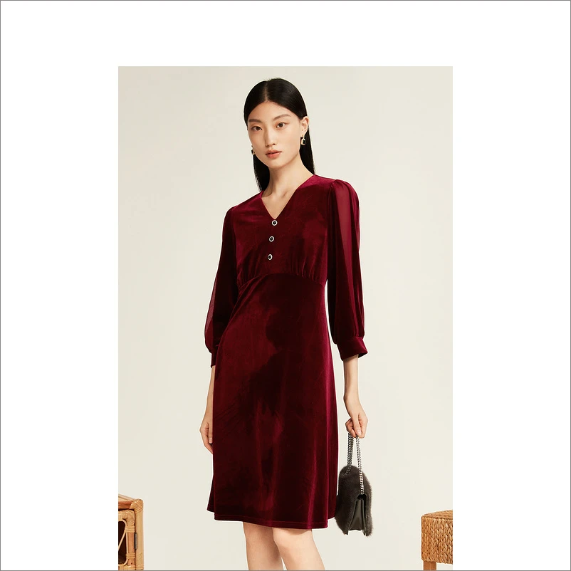 YINER音儿女装秋季复古优雅礼服裙连衣裙8C62305176