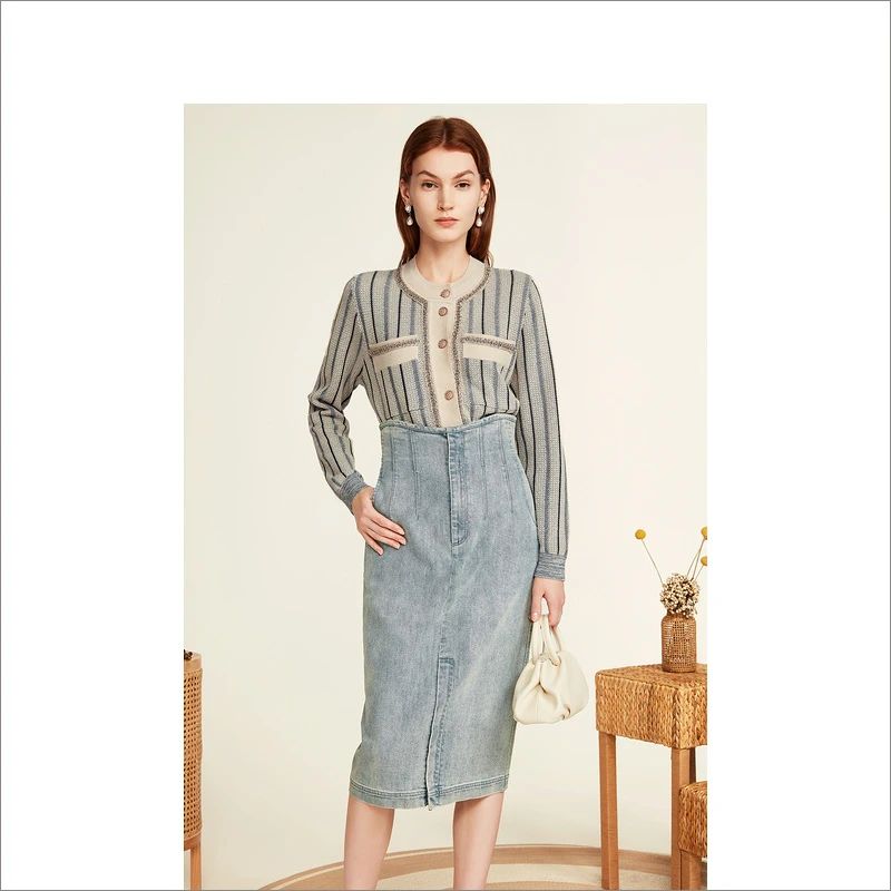 YINER音儿冬季气质显瘦小香风粗花呢复古长袖针织衫8C62506746