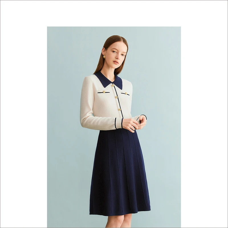 【千金风】YINER音儿冬季法式优雅撞色气质Polo连衣裙8C63506246