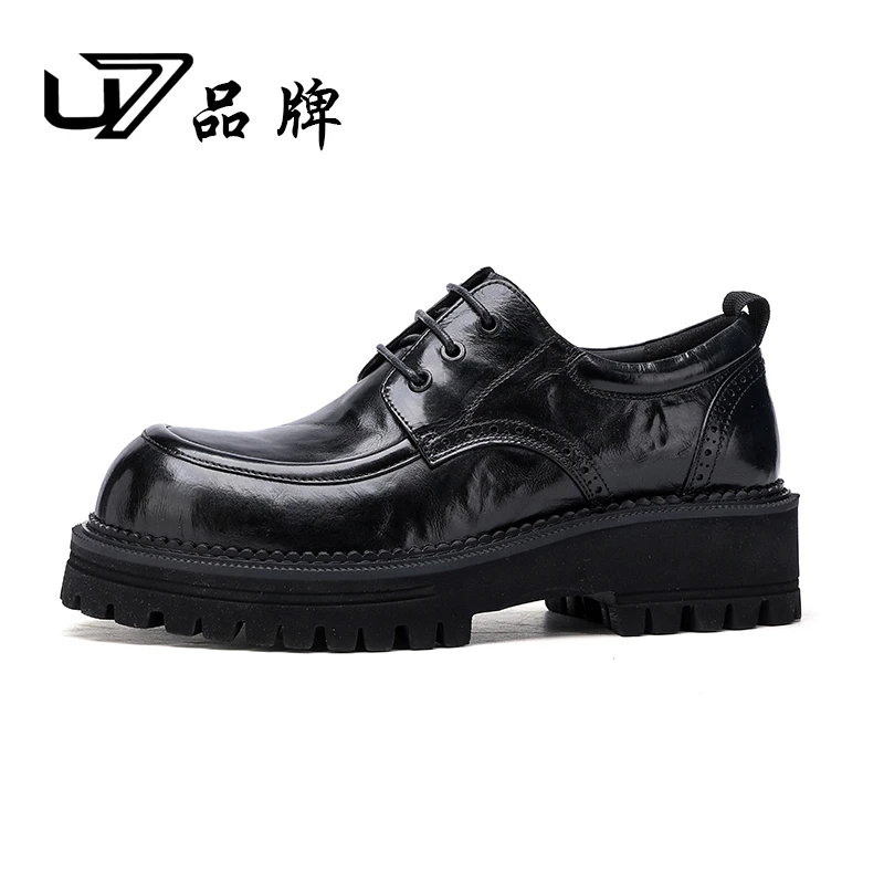 U7品牌男鞋2025年新款男士厚底增高商务皮鞋真皮休闲皮鞋