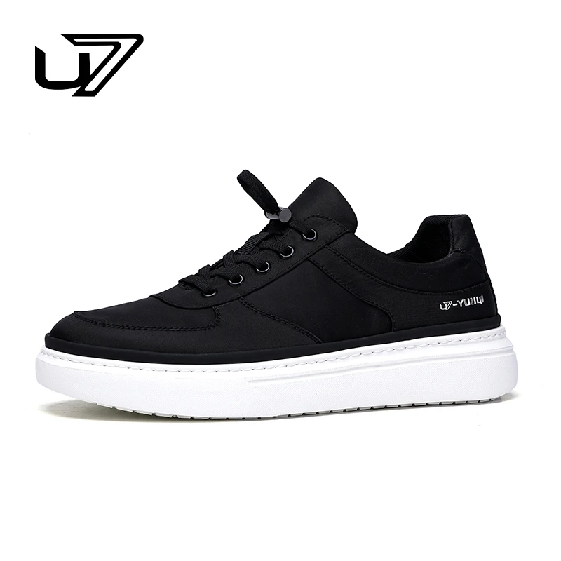 U7品牌男鞋 透气高级黑色男士帆布鞋软底运动休闲鞋潮百搭鞋