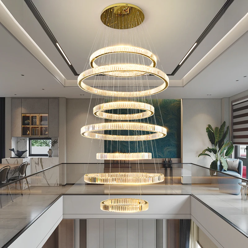 念霖轻奢水晶复式楼重楼大气别墅挑高客厅双面餐厅水晶吊灯挑空