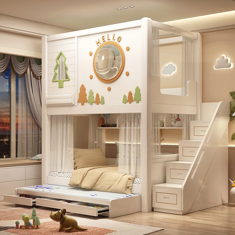 儿童床高低床上下铺双人床子母床三层床带滑梯小户型双层床高架床