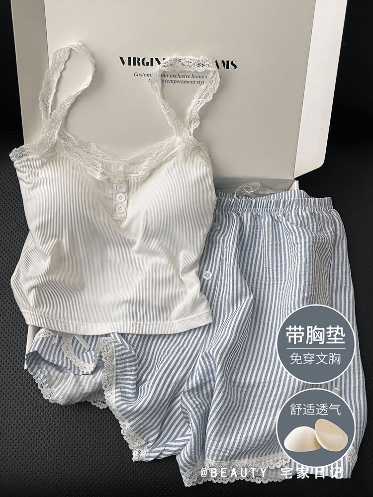 纯欲风蕾丝吊带睡衣女款夏天新款韩版ins风短裤家居服套装可外穿
