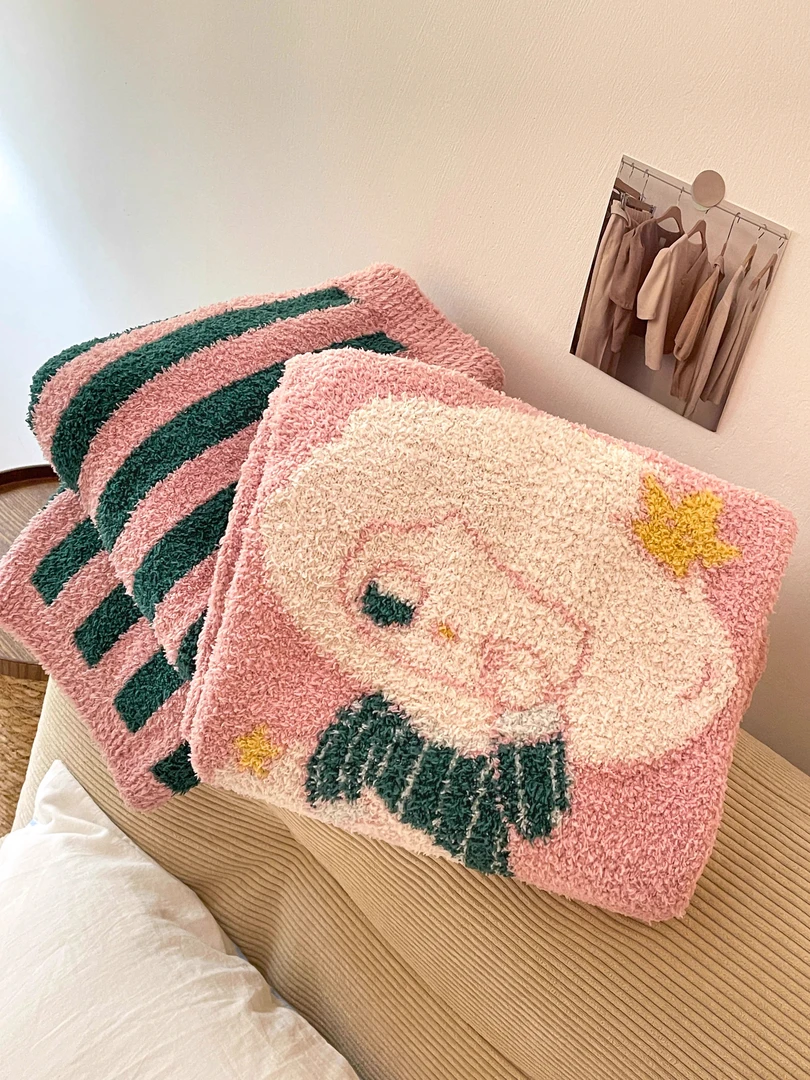 女款撞色卡通半边绒睡衣女冬加厚加绒2024年新款韩版家居服可出门