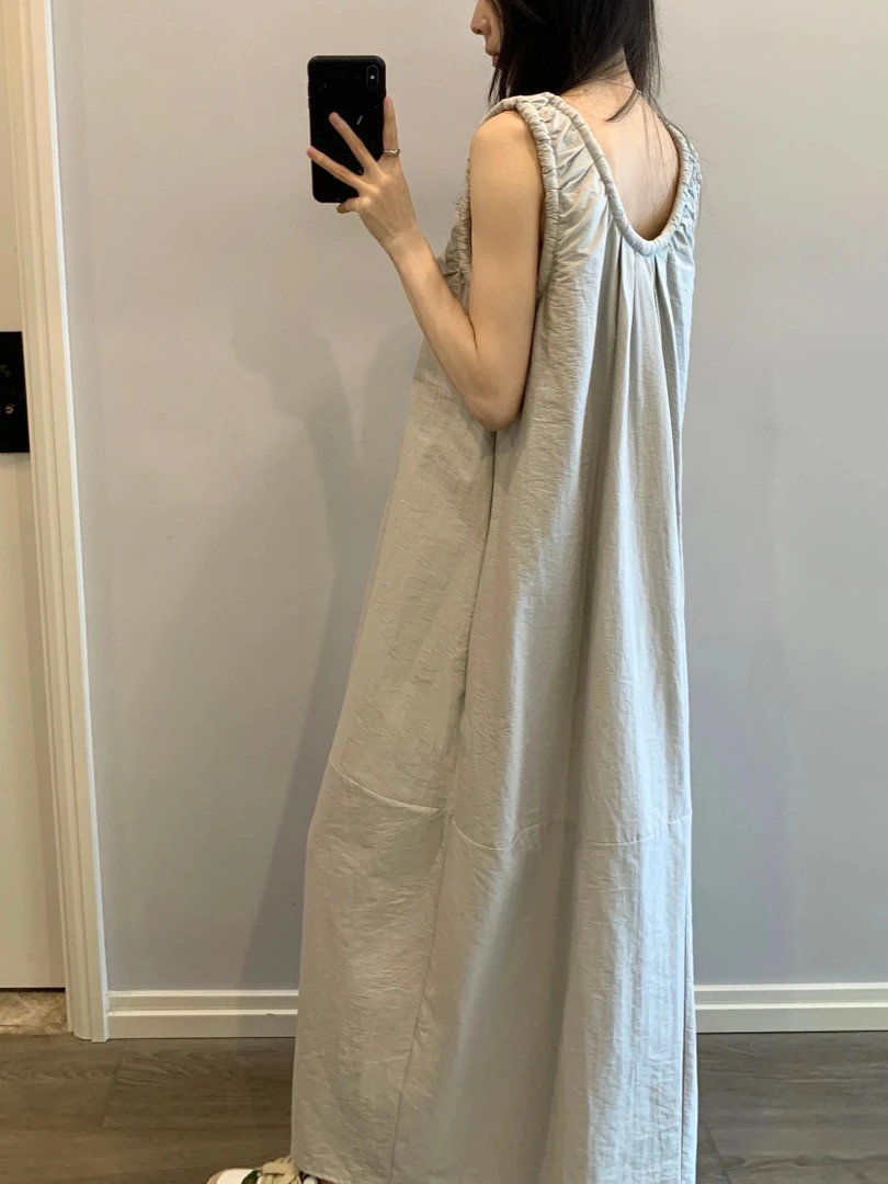 大码纯色简约圆领无袖睡衣女夏季2024新款休闲家居服睡裙外穿裙子