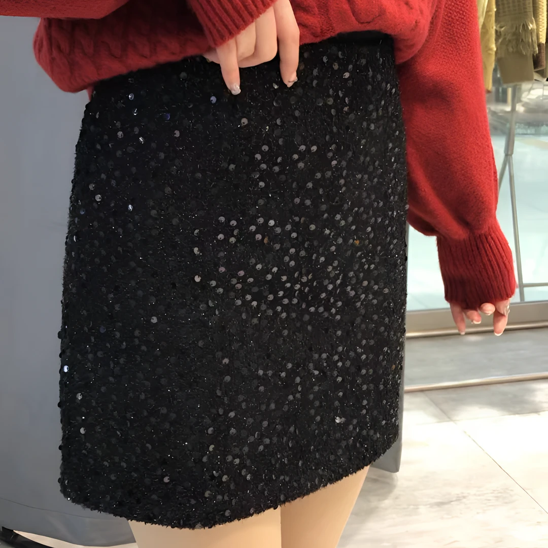 显瘦半身裙女气质百搭重工亮片半身裙秋冬新款时尚A字女装半身裙