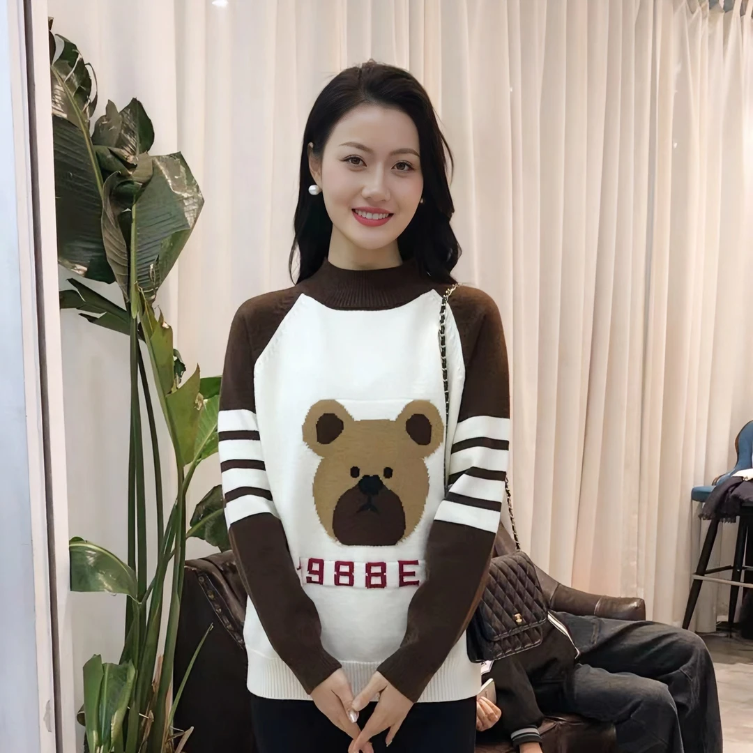 2023秋冬千姿玉蝶网红洋气小熊时尚百搭女士针织加厚毛衣