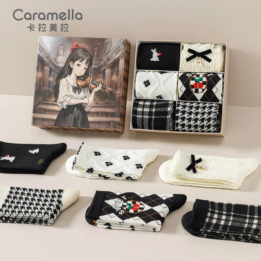 CARAMELLA袜子新疆舒适棉男女短筒防臭袜礼盒袜子中筒袜棉袜女士