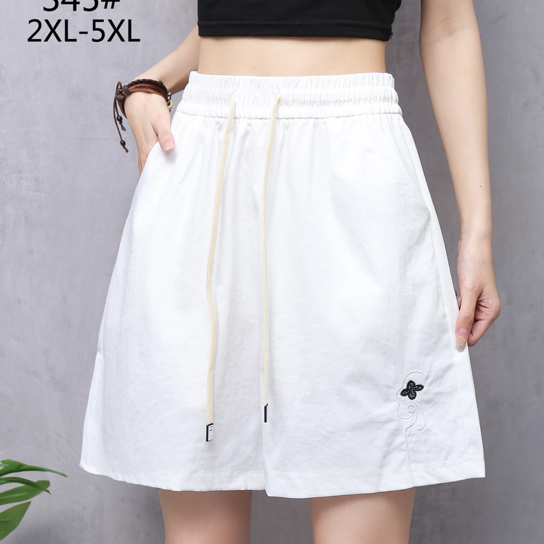 短裤女夏季薄款外穿时尚洋气百搭国风刺绣休闲女裤（四叶草）