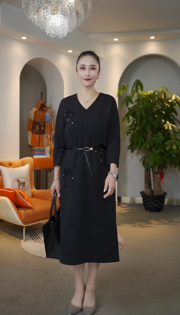 【七景超级太太】高级定制秋冬新款轻奢女装连衣裙SL24237