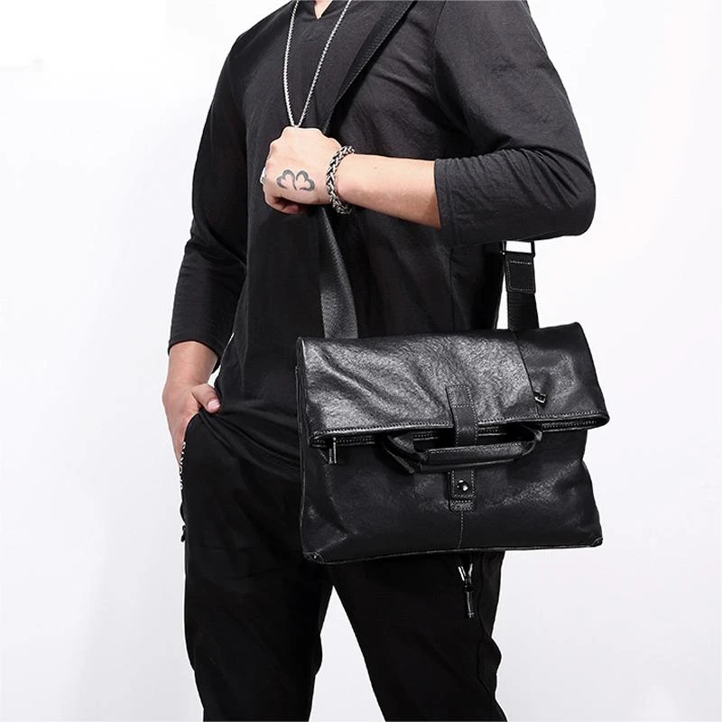 单肩包男真皮休闲斜挎包手提男包横款大容量牛皮男士包包潮牌斜跨