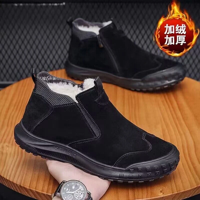 男士棉鞋2023冬季一脚蹬加绒加厚皮毛一体防寒保暖高帮东北雪地靴