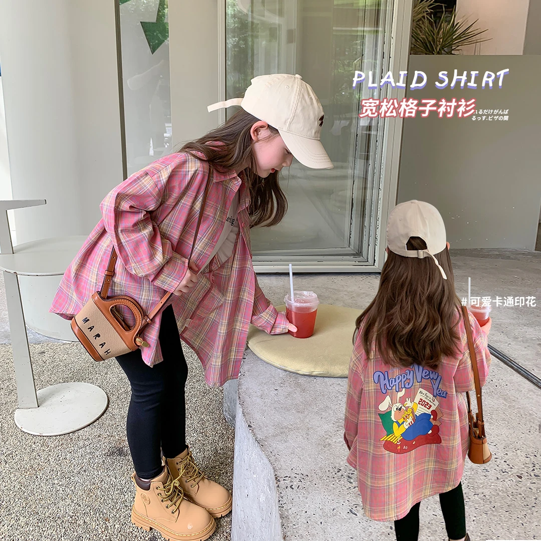 【沫沫家-童话格调】女童衬衫2023秋新款女童休闲格子衬衫23QT2060