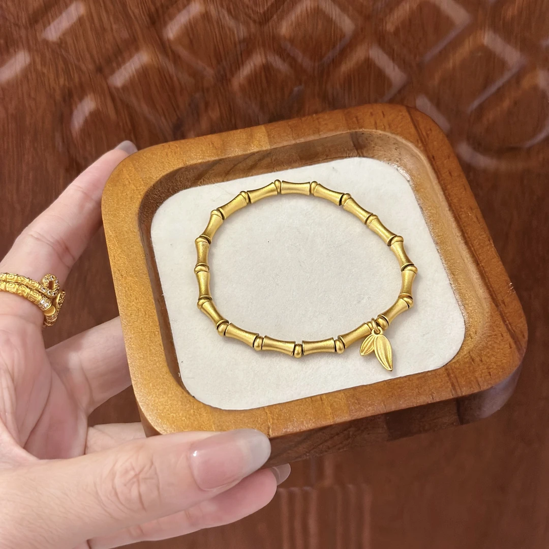 铜合金手链 【节节高升】新中式古法竹节手链手串弹力绳金色设计感