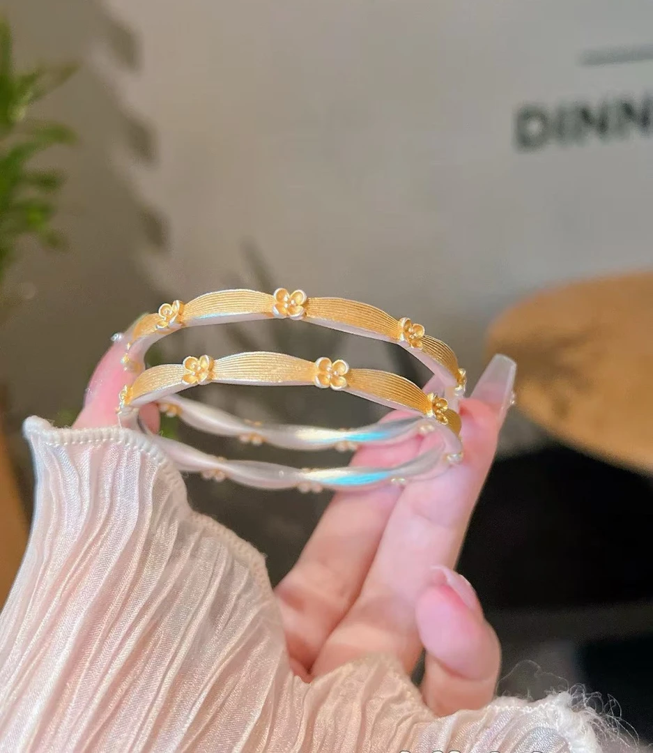 足银手镯 足银999.9描金拉丝金桂香闭口手镯约22g气质轻奢百搭