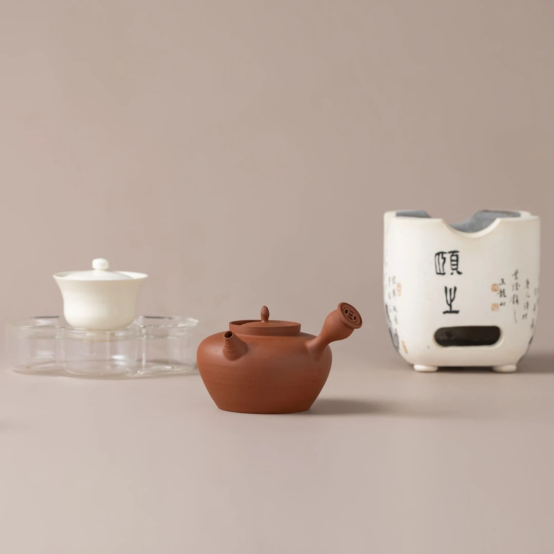 潮州水木铜钱孔砂铫手拉壶超薄红泥砂铫潮州工夫茶器侧把壶玉书煨